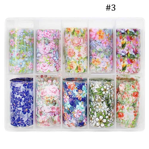 10 Pcs/set Holographic Nail Foil Flower Slider/Galaxy Transparent AB Color Nail Transfer Sticker Decals For Nail Foil Set NZ07 - Цвет: 3