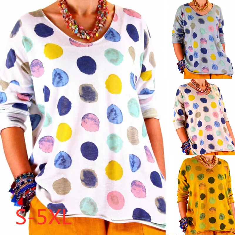 

Oversize T Shirt Women Plus Size 5XL Spring Autumn Womens Tee Shirts Long Sleeve Polka Dot Print Tops Tshirt Femme Women 2019