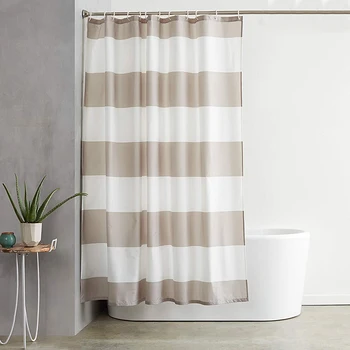 

Mold and Mildew Resistant Shower Curtain with 12 Hooks Gray Stripe Rust Proof Grommet