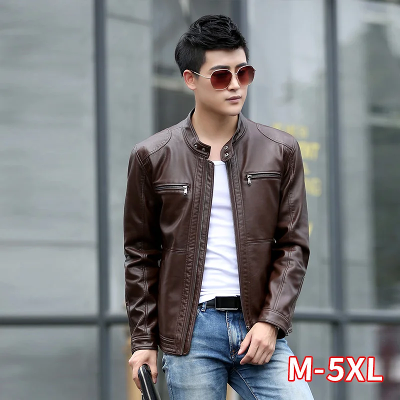 

Casual Male Motorcycle Leather Jacket Mens Leather Jacket Slim Short Leather Jackets Stand Collar Windbreaker Coats