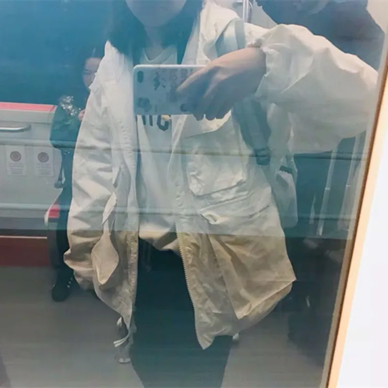 

Unisex Workwear Multi-pockets Industrial Contrast Color Suspender Strap Function Military Couples Coat Details Full of Sincerity