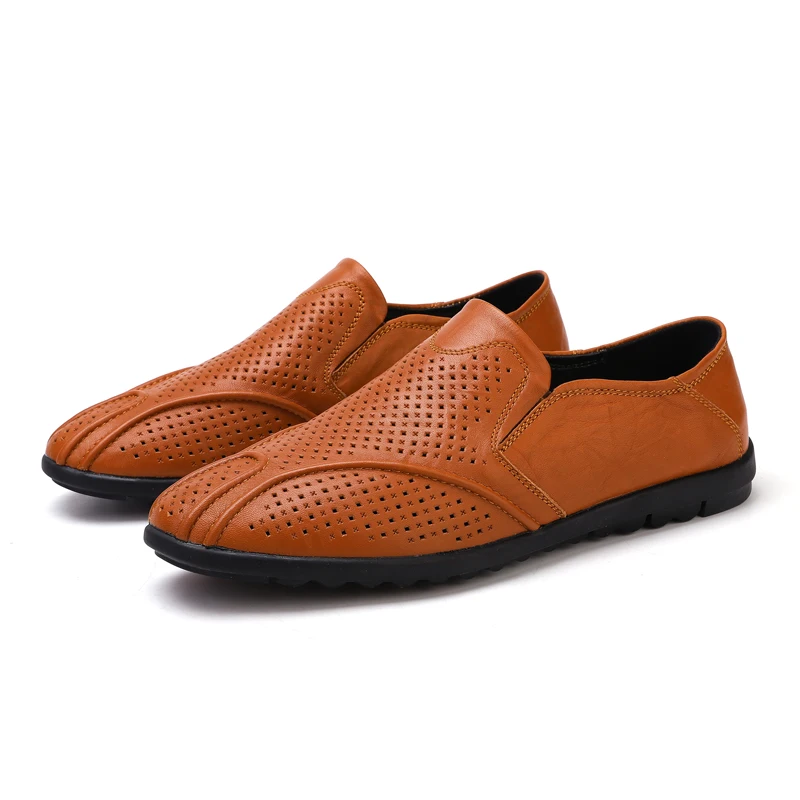 Выдалбливают Обувь из телячьей кожи Для мужчин летний Повседневное Для мужчин Лоферы мокасины для вождения большого размера мужские обувь чёрный; коричневый лоферы
