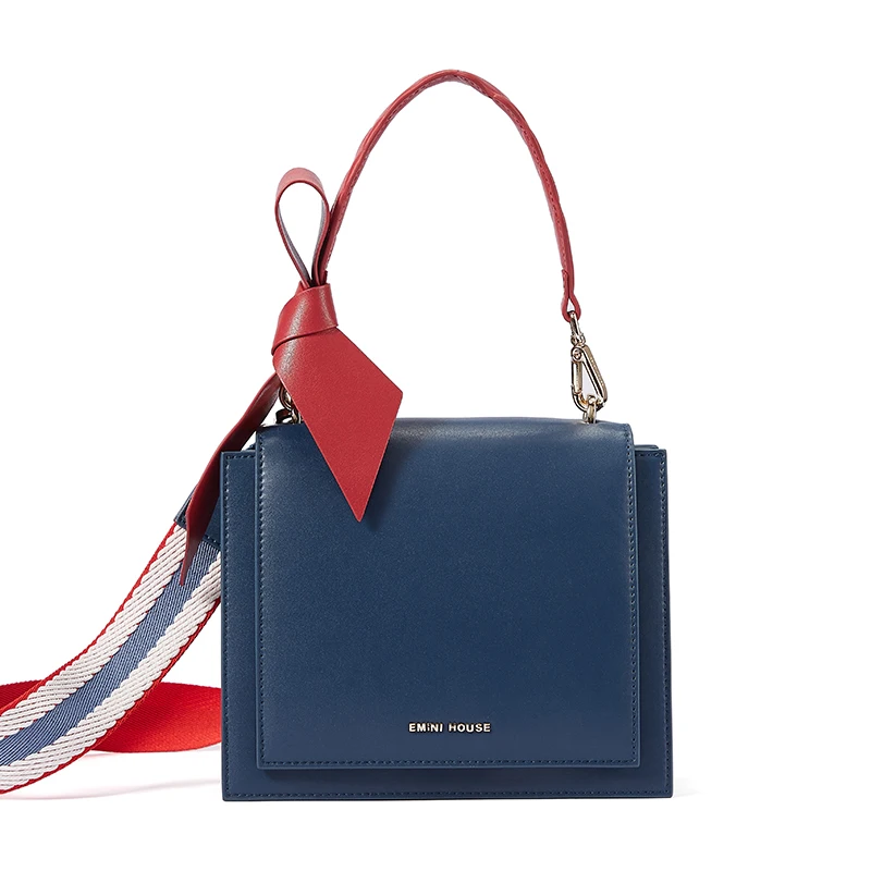 EMINI HOUSE сумка на плечо с бантиком, сумки через плечо для женщин, роскошные сумки, женские сумки, дизайнерская женская сумка из спилка - Цвет: Deep Blue