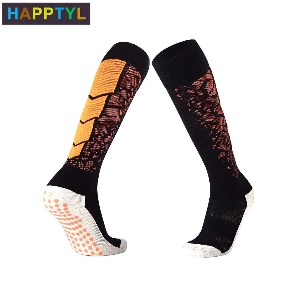 HAPPTYL 1Pair Anti-slip Gel Towel Bottom Compression Socks Men Knee High Soccer Socks Athletic for Running & Training