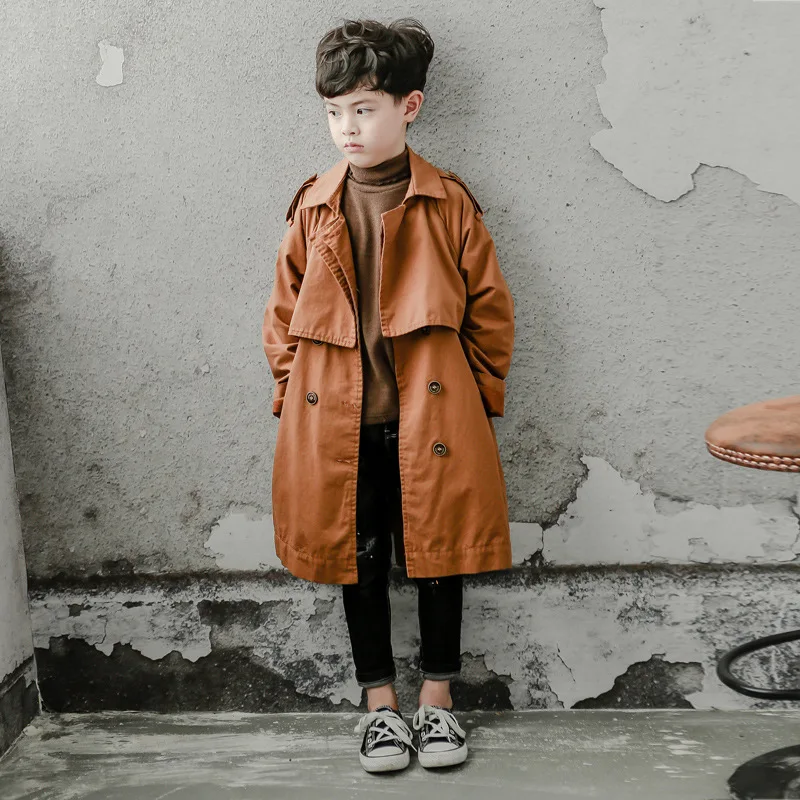 Kids Jacket Girls Trench Coats 6-16y Kids Trench Coat Spring Autumn Boys Overcoat Long Sleeve Turn-Down Collar Windbreaker