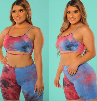 

Fashion Women Ladies Elegant tie-dyed Outfit Sleeveless Crop Top and Shorts Sexy Floral Print Summer Bodycon Tracksuit Clothes