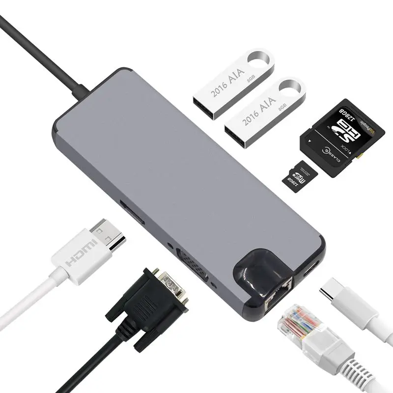 USB концентратор HDMI VGA Ethernet Lan RJ45 адаптер для Pro Тип C кардридер 2 3 0 + Type зарядный