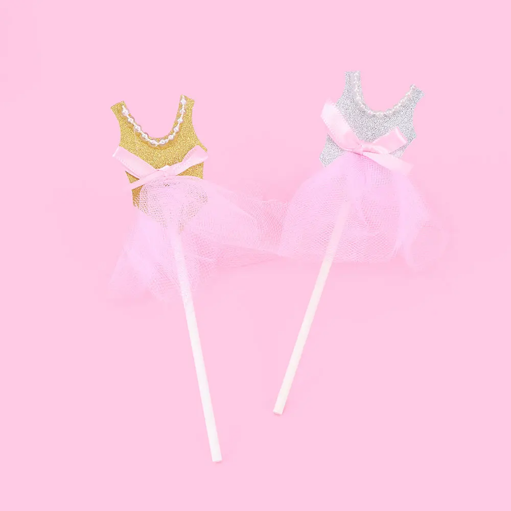 5pcs Cupcake Cake Topper Paper Princess Skirt With Straw Inserted Card Flags Lovely Gift Decoration For Wedding Birthday Party