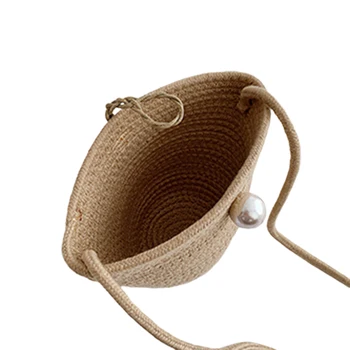 

Women Summer Straw Bag Fashion Bucket Woven Bag Crossbody Purse with Pearl Buckle White/Black/Khaki