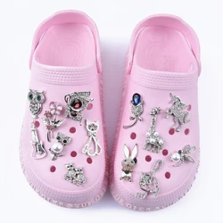 New Arrival High Quality Bling Metal Croc Shoe Charms Rhinestone Cat Fish Shoes Decorations Shinny Music Bracelet Accessories