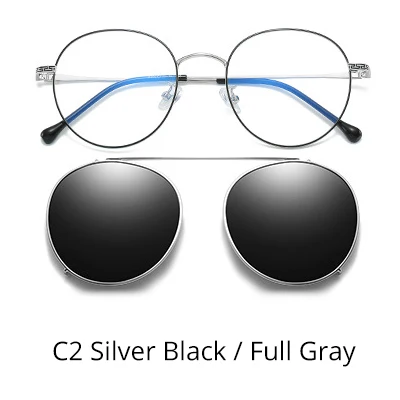 Ralferty, винтажные круглые очки, по рецепту, на застежке, солнцезащитные очки, очки для вождения, оптическая оправа, круглая металлическая оправа Z17204 - Цвет оправы: C2 Silver Black-Gray