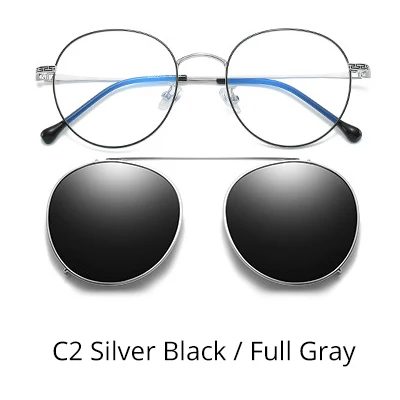 C2 Silver Black-Gray Ralferty, винтажные круглые очки, по рецепту, на застежке, солнцезащитные очки, очки для вождения, оптическая оправа, круглая металлическая оправа Z17204 - Цвет оправы: C2 Silver Black-Gray