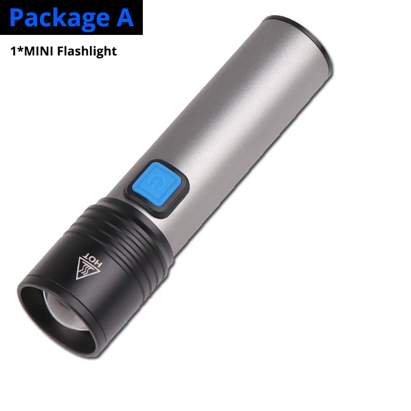 Package A 2400mAh USB Перезаряжаемый мини-светодиодный фонарик водонепроницаемый фонарик Penlight 4 режима стильная Портативная сумка для ночного освещения, кемпинга - Испускаемый цвет: Package A