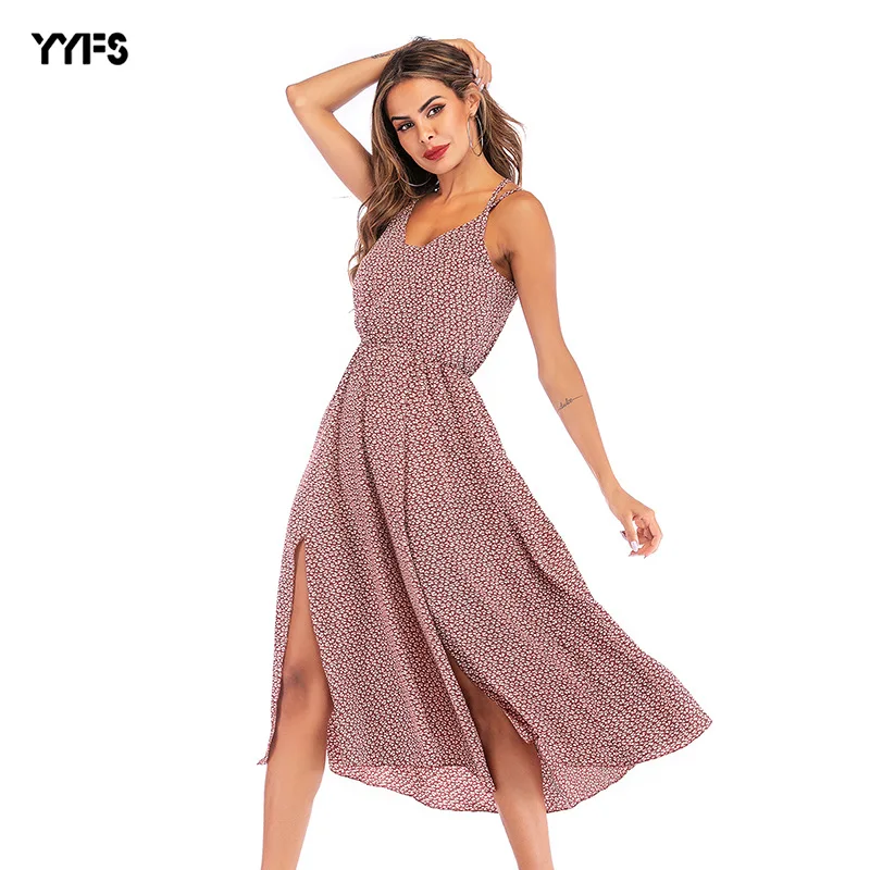 

Casual Bohemian Women Dress Summer 2019 Sexy Boho Dresses Maxi Floral Spaghetti Strap Floral Printed Backless Beach Long Dress