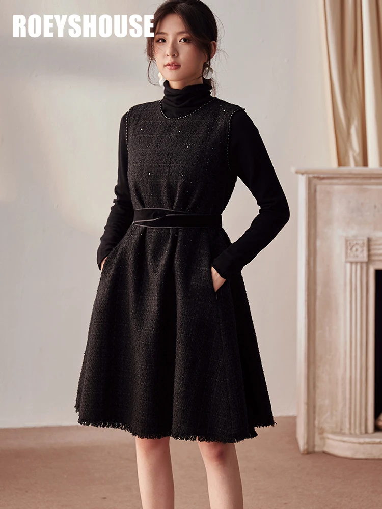 Temperament little fragrance vest dress female autumn and winter new intellectual lace-up slim mid-length skirt