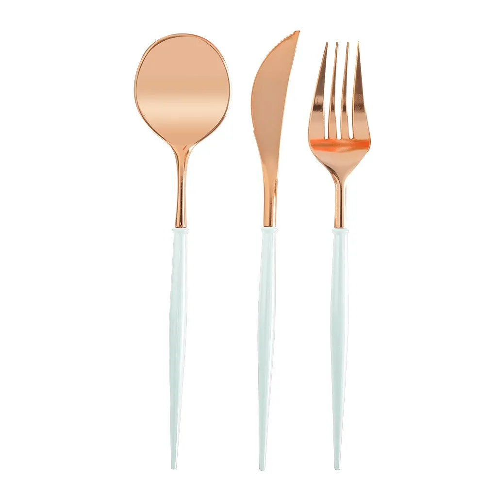 F 5 set Plastic Rose Gold Tableware Set Cutlery Western Food Tableware Teaspoon Luxury Knife fork spoon dessert Party Supplies - Цвет: F
