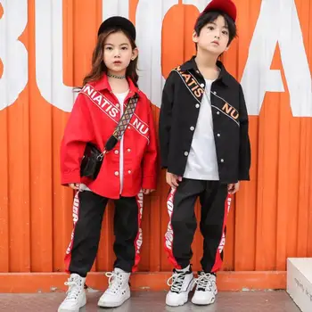 

Girls Boys Hip Hop Jazz Dance Costumes For Kids Letter Shirt Jacket T-Shirt Pant Children Streetwear Outfits Teen Clothing Set