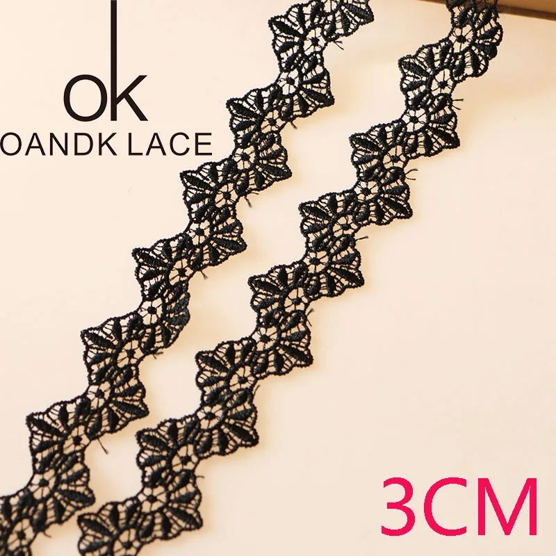 3CM 2YARD 2 ярда/лот 5 см черный цветок кружево вышивка отделка ленты DIY свадебное шитье одежды ручной работы аксессуары D28 - Цвет: 3CM 2YARD