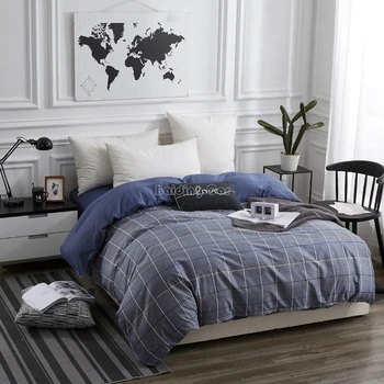 

Home Textile Navy Blue Plaid Duvet Cover with Zipper 1 Piece Quilt Cover Comforter Case 150*200cm,180*220,200*230,220*240cm Size