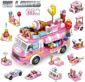 

553 Pcs Ice Cream Car Set Vehicles Building Bricks Toy Gifts for Kids Girls Educational Learning Bricks Model Building Kits