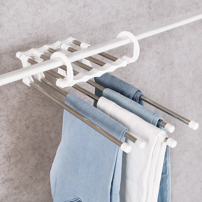 Hangers 5 in 1 Pant Rack Portable Multi-function Stainless Steel Pants Hanger Clothes Wardrobe Magic Hangers for Clothes Pants