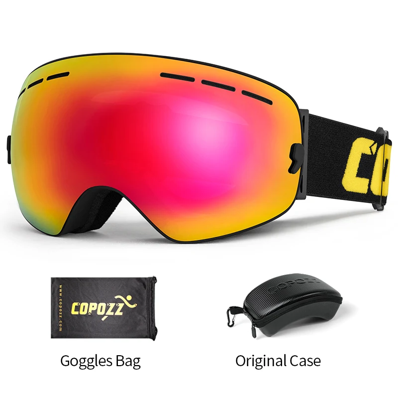 COPOZZ Ski Goggles with Case Anti slip Strap Adult UV400 Anti fog Ski
