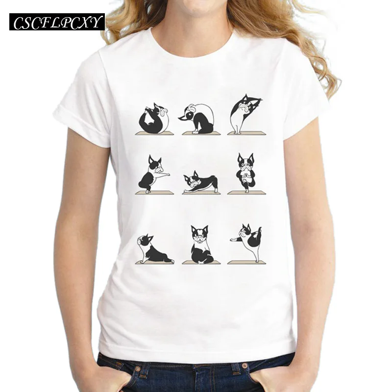 2017 New Fashion Boston Terriers Design Women T-Shirt Short Sleeve Tops Novelty Skeleton Printing Tee Shirts | Женская одежда