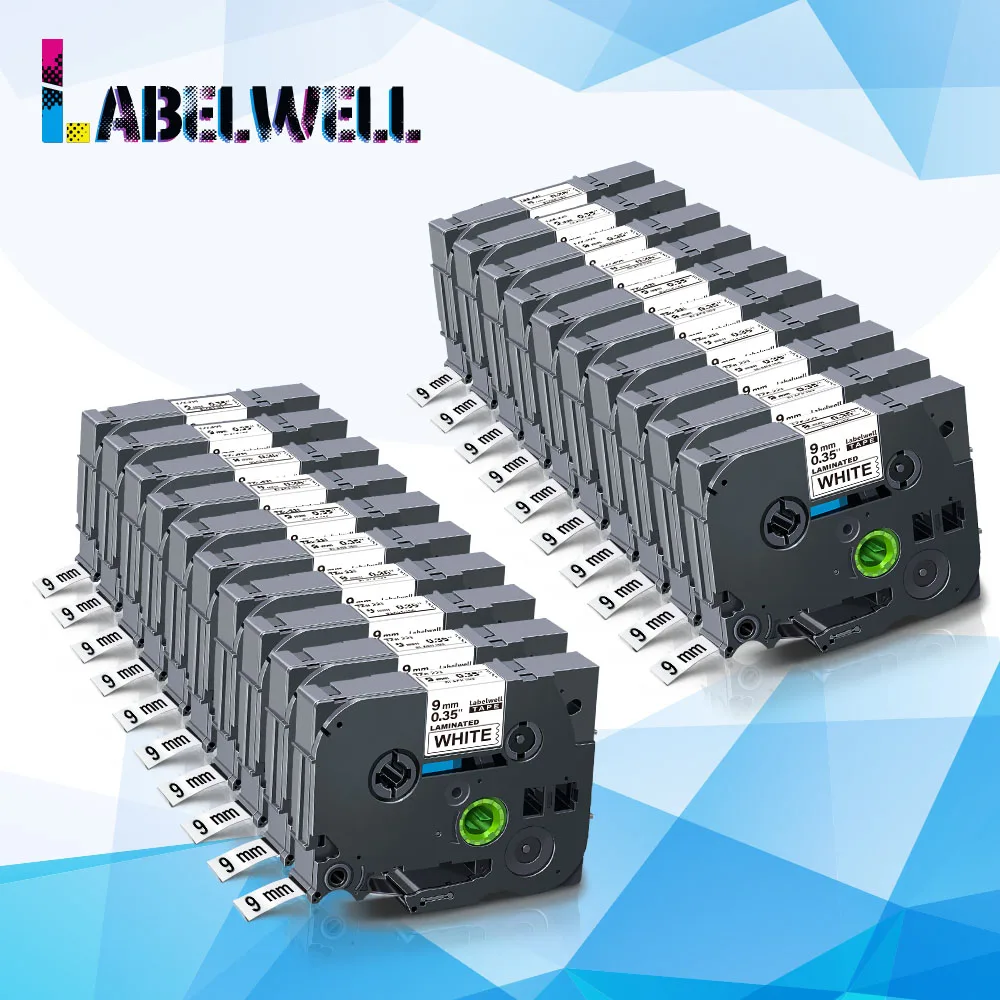 

Labelwell 20pcs 9mm black on white Laminated Label Tape Compatible for 221 ribbon cassette 221 compatible for Label Maker