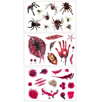 

3 Sheets Halloween Scar Tattoos Horror Creepy Body Decals Fake Wound Decal for Party Festival Cosplay