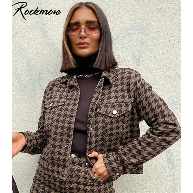 

Rockmore Plaid Print Coat Women'S Autumn Jackets 2020 Vintege Long Sleeve Coats Button Up Turn-Down Collar Streetwear Oversized