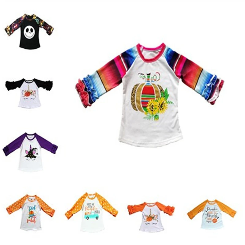 

Fall Kids Baby Girl Boutique T-Shirt Ruffles Long Sleeve Halloween Child Costume Blouses Top Pumpkin Thanksgiving Raglan Clothes