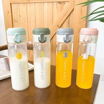 

Cute Animal Shells Cover Large Capacity Glass Transparent Glass Outdoor Portable Sealed Printed Sports Cup