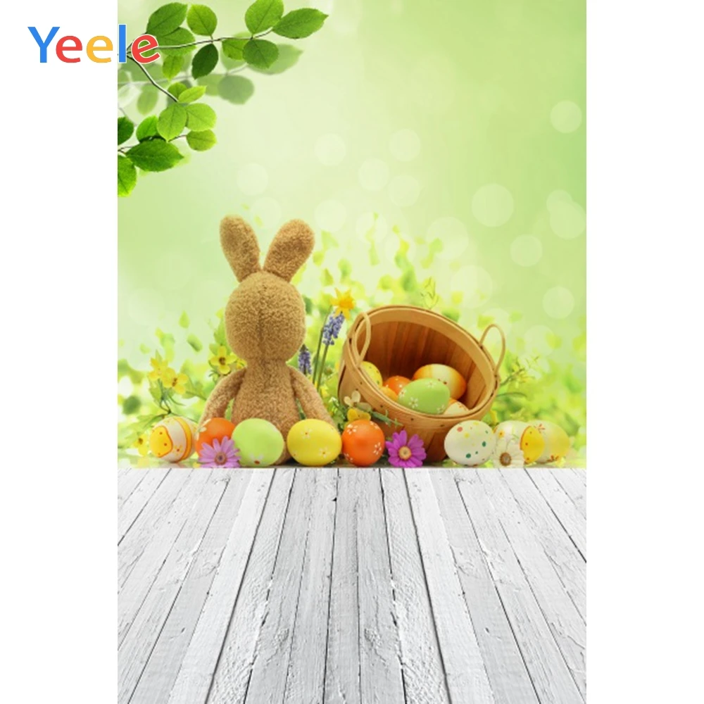 

Yeele Easter Eggs Wood Planks Floor Spring Rabbit Natural Scene Photo Backgrounds Photography Backdrops For Photo Studio Props