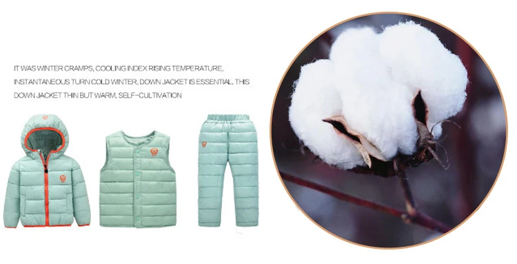 New winter Ultra light children's cotton Down jacket for boys girls Thickened Baby Cotton Clothes 3pcs Suit