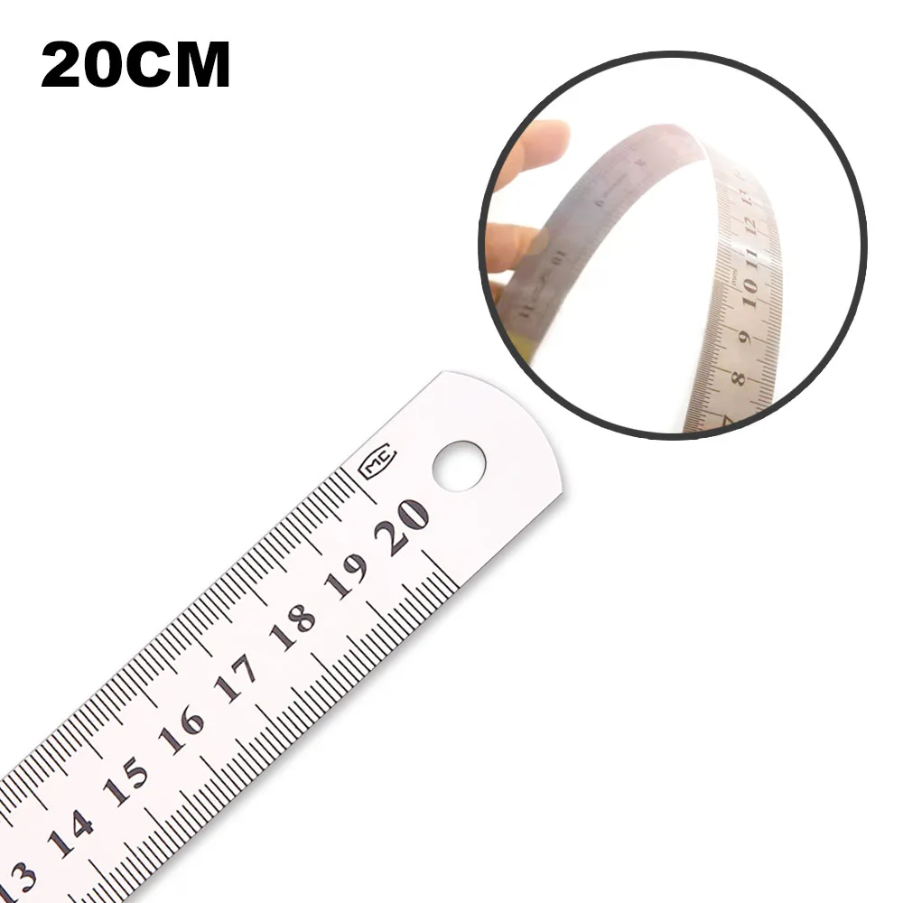 

20cm 1PC stainless steel Straight ruler Fine inch centimeter scale Office student drawing Line tool High precision measurement