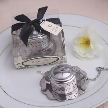 

50PCS Tea for Two Stainless Steel Teapot Tea Infuser in Gift Box Wedding Favors Metal Kettle Tea Strainer Party Giveaways