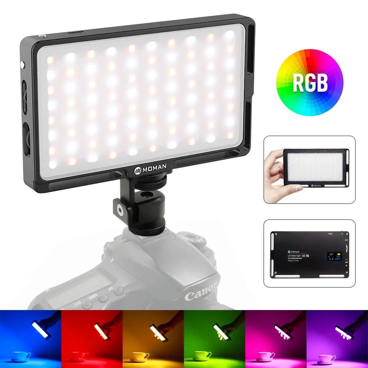 

Moman MFL06R full color Dimmable Portable light with Built-in Battery for DSLR Photography Colorful RGB LED Video Light