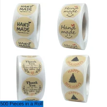 

500 Sheets of Kraft Paper Scrapbook 1inch Seal Label Sticker Party DIY Packaging Sticker Holiday Decoration Baking Label 6 Types