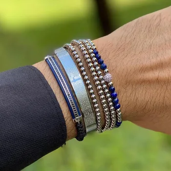 Jaravvi High Quantity Stainless Steel Cross Bangle Cord Braided Macrame Friendship Bracelet Set Men