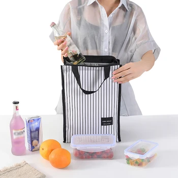 

Stripe Thermal Lunch Bag Portable Cooler Insulated Picnic Bento Travel Fruit Drink Food Fresh Organizer Stuff Accessories Items