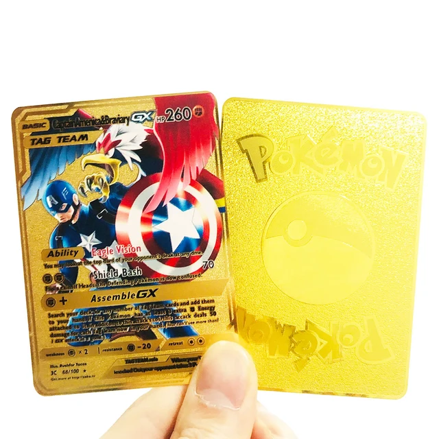 2022 New Pokemon Avengers Captain America Braviary GX TAG Game Anime Super Toy Gold Card Kids Collectible Gift Metal Card 1