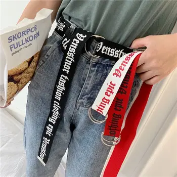 

Double D Buckle Casual Canvas Men Women Belts Punk Letters Waist Strap Jeans Trouser Black Female Harajuku Waistband