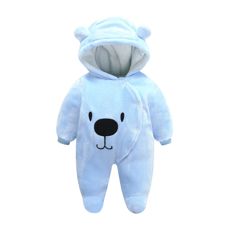 lightblue WEPBEL/осенне-зимний комбинезон для новорожденных мальчиков и девочек; теплый хлопковый комбинезон с капюшоном и принтом медведя; верхняя одежда - Цвет: lightblue