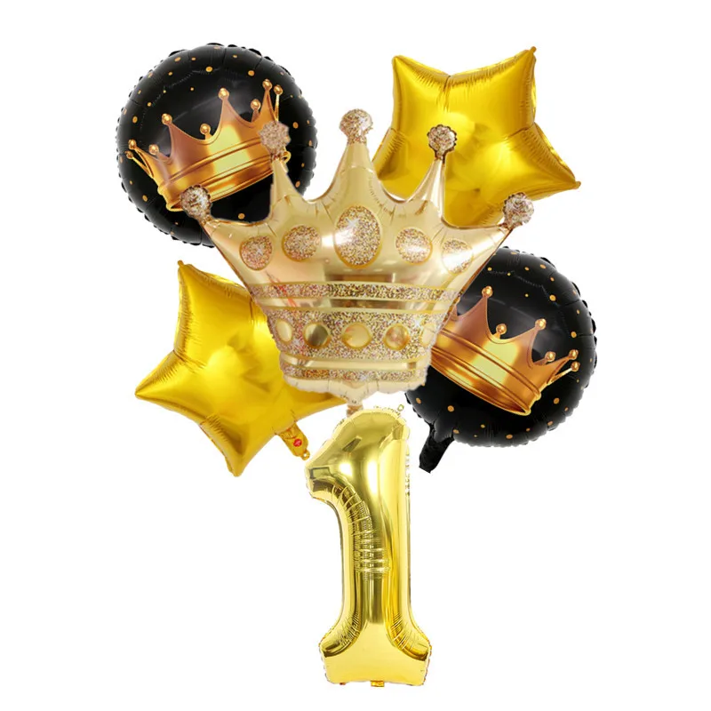 

6 Big Crown Five-pointed Star Aluminum Film Balloon Number Combination Balloon Children's Birthday Party Decoration Balloon
