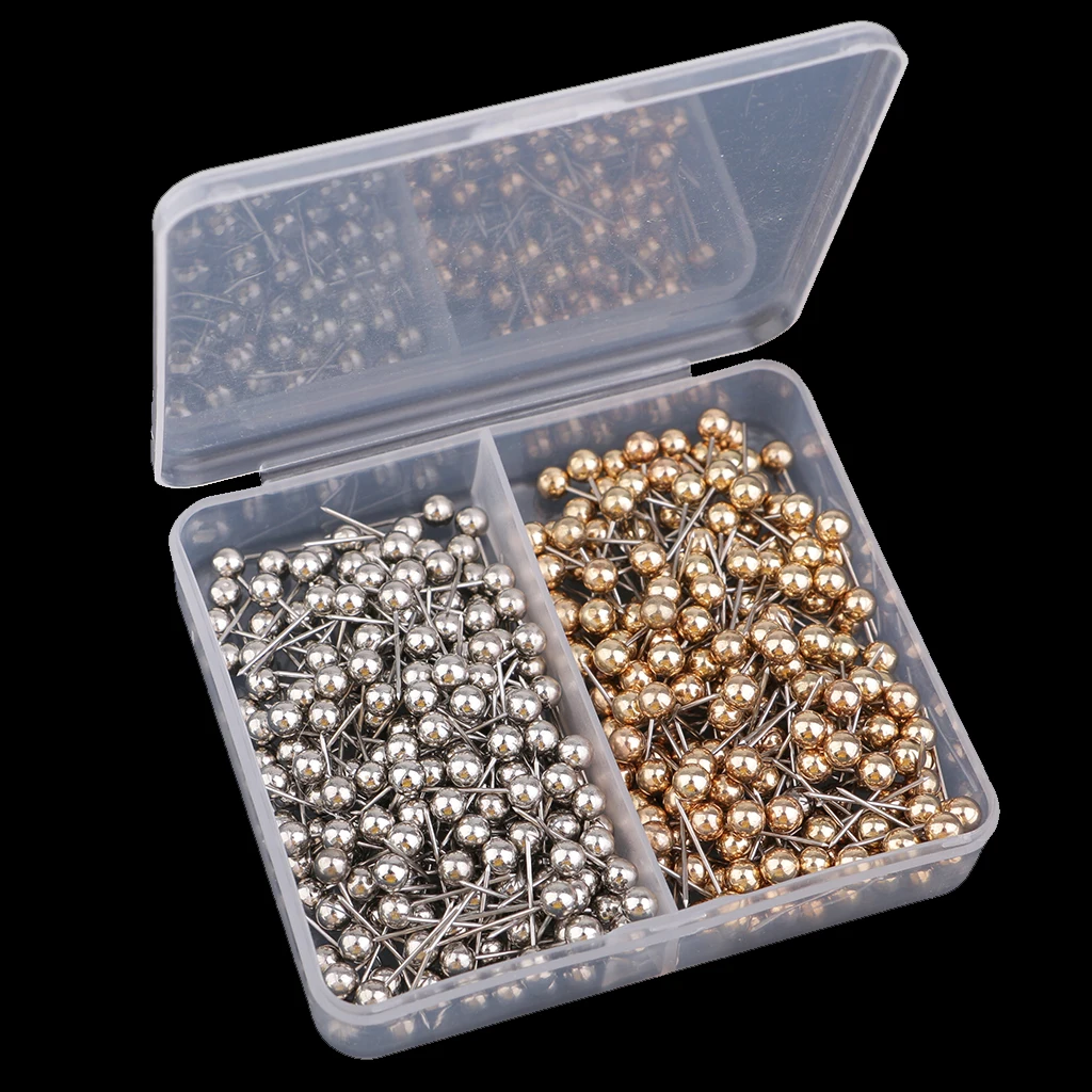 400 Pcs Shiny Silver Gold Map Tacks Push Pins Plastic Head With Steel Points