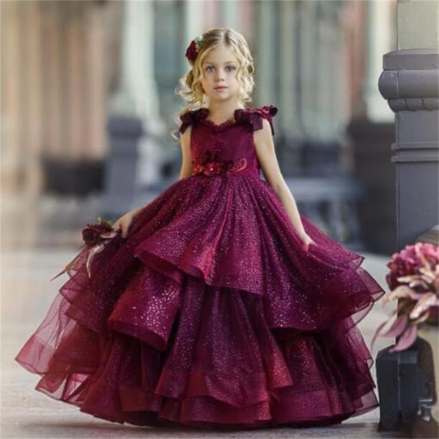 Buy Maroon and Mint Lace Tulle Long Sleeves Flower Girl Dress for Special  Occasion Bridesmaid Party Wedding Pageant First Communion Photoshoot Online  in India - Etsy