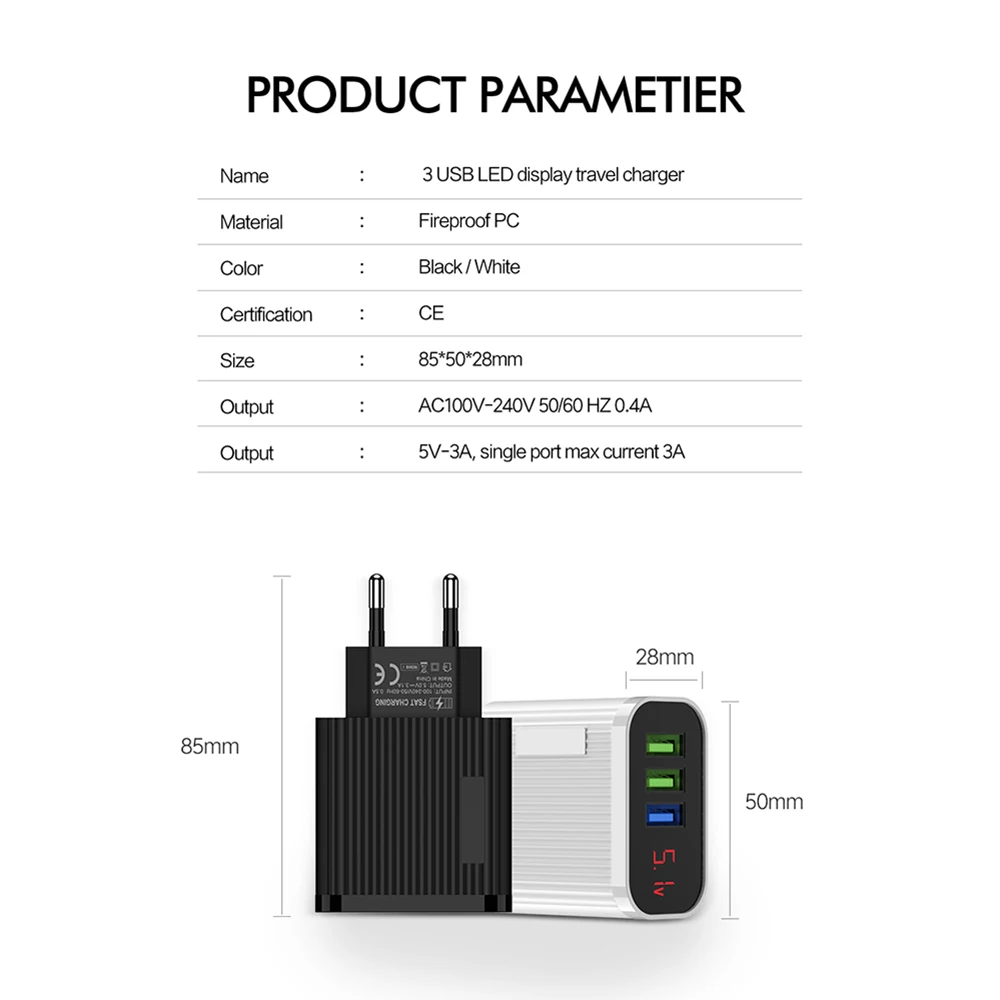 KEBIDU светодиодный дисплей 3 порта USB зарядное устройство EU US Plug 3.1A Быстрая зарядка для iphone 7 8 samsung S10 Plus USB телефон зарядное устройство адаптер