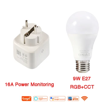 

E27 9W RGB+CCT WiFi Bulb 16A EU Power Monitoring Plug DIY Home Smart Monitoring Kit Alexa Google Home IFTTT Supported Tuya