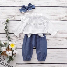 Новая одежда для девочек с кисточка; хлопковый детский топ с длинными рукавами+ штаны