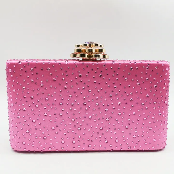Boutique De FGG, женские клатчи с металлическими кристаллами, коробка, вечерняя сумочка, с застежкой в виде цветка, для свадебной вечеринки, кошельки и сумочки, ярко-розовый, фуксия - Цвет: Розовый